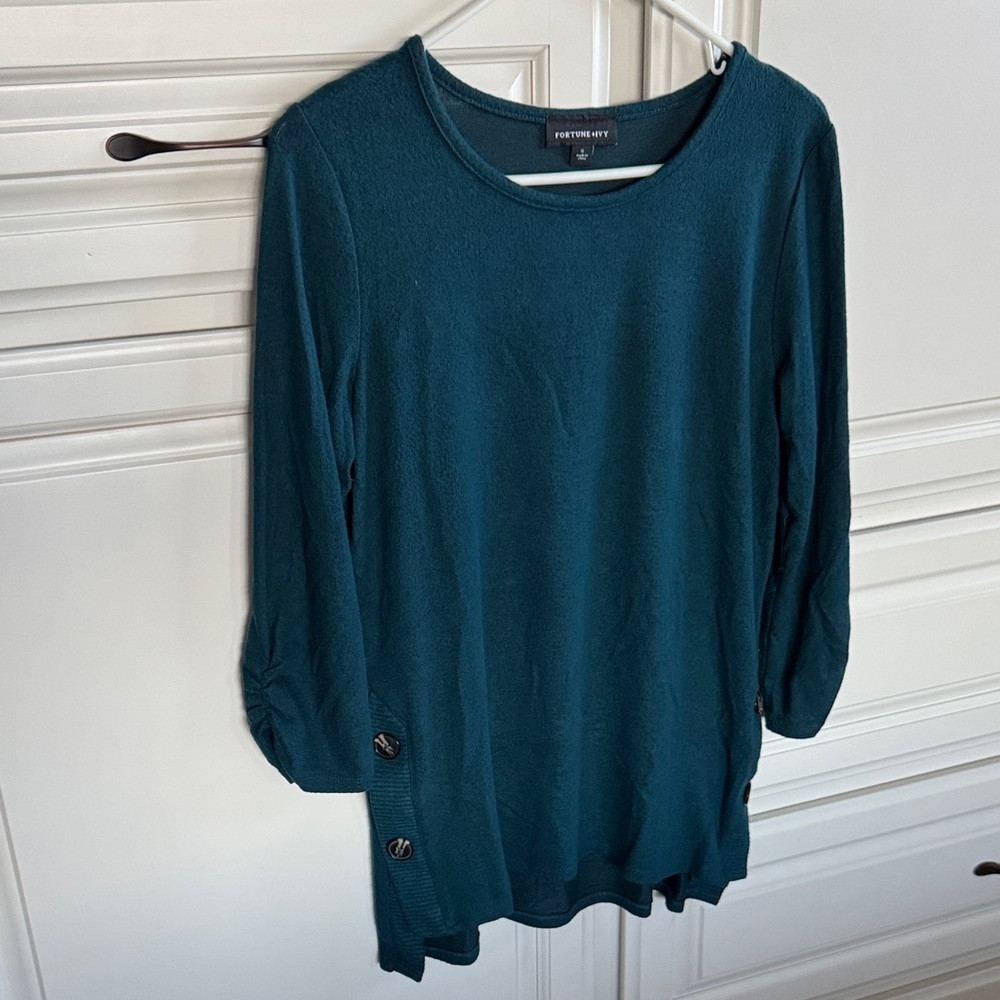 Fortune & Ivy Teal Long Sleeve Tunic Top